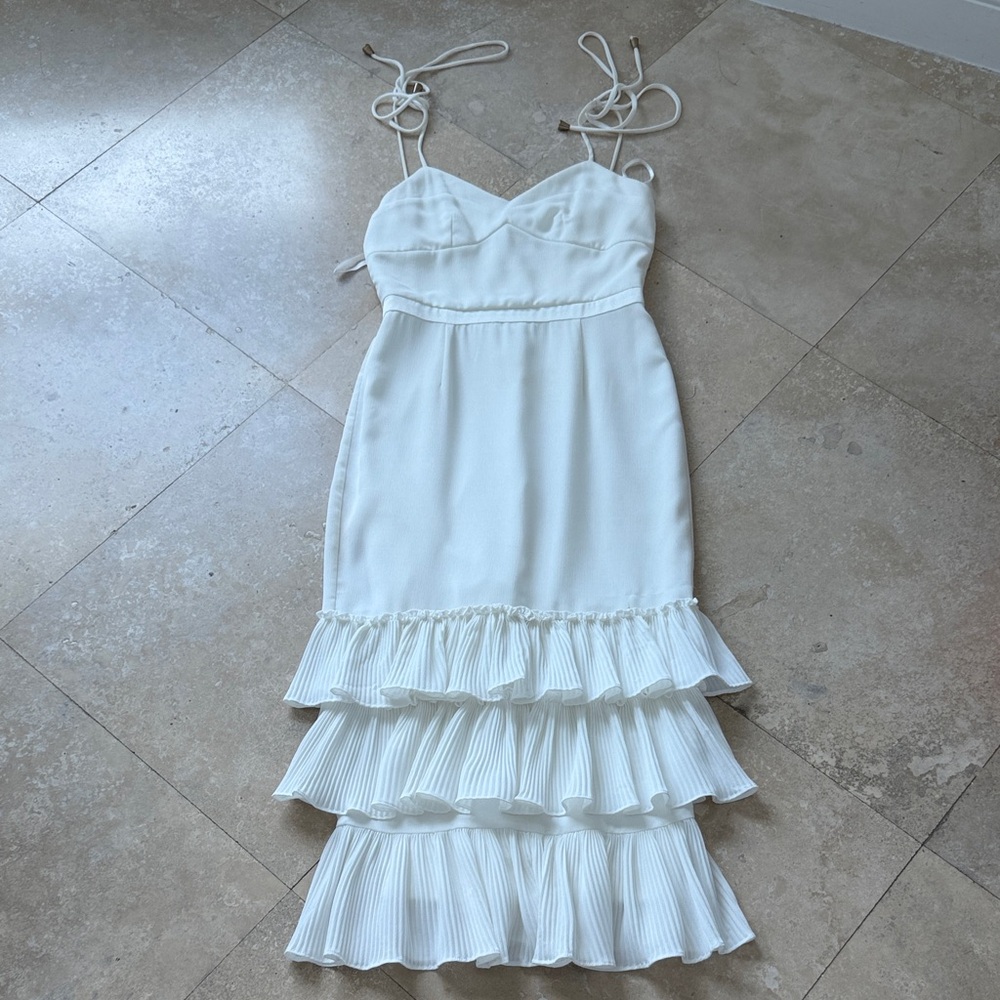 White Maxi Ruffled Tiered Slip Dress with Spaghetti Straps